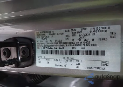 2024 Ford F-150 Stx from USA, damaged, VIN 1FTFW2L5XRKE75328